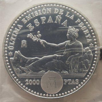 Spanje. 2000 Pesetas 2001 ”Último número de la Peseta” Plata