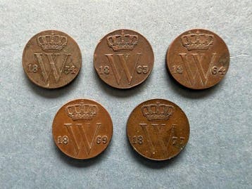 Nederland. Willem III. 1/2 cent 1854, 1863, 1864, 1869 en