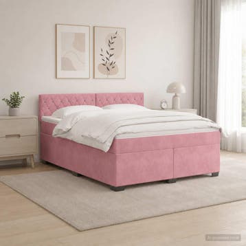 vidaXL Boxspring Bed met Matras en LED Roze 140 x 200 cm, Verzenden, Nieuw, Stof