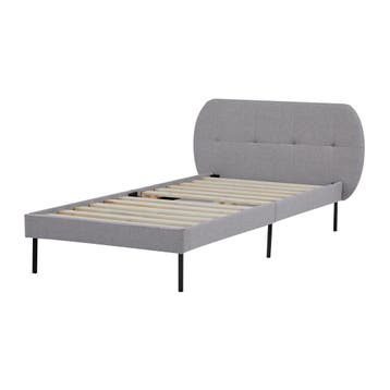 Gestoffeerd bed Porvoo met bedbodem 90x200 cm grijs [en.casa, Huis en Inrichting, Slaapkamer | Bedden, Verzenden, Nieuw