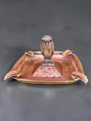 Asbak - 1910s Owl - Art Nouveau - Brons, Koper, Antiek en Kunst