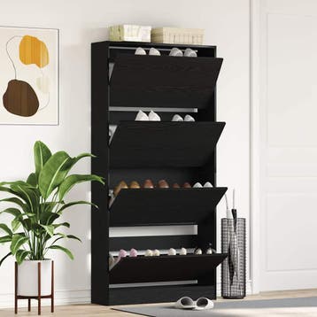 vidaXL Schoenenkast 80 x 21 x 163,5 cm Bewerkt hout Zwart, Huis en Inrichting, Verzenden, Nieuw