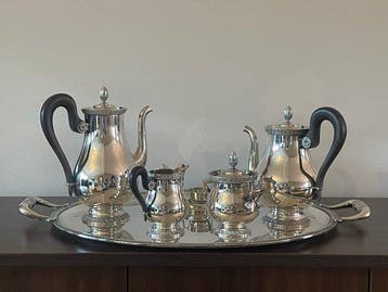 Christofle - Koffie- en theeservies (7) - Verzilverd, Hout