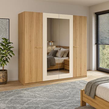 Kledingkast Verdal – 4-Deurs incl. Spiegel, Verzenden, Nieuw