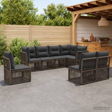 vidaXL Tuinbankenset 8 st Grijs poly rattan, Verzenden, Nieuw, 8 zitplaatsen