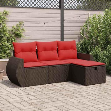 vidaXL 4-delige Loungeset met kussens poly rattan bruin, Tuin en Terras, Verzenden, Nieuw, Loungeset