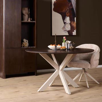 Ronde eettafel Madison Bruin Poot Zand Mangohout 110 cm |, Ophalen of Verzenden, Nieuw