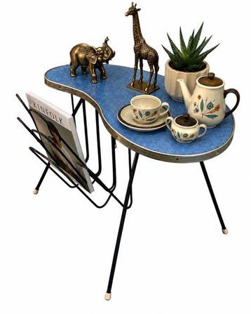 Bijzettafel - Hout, Metaal - Vintage mid-century niervormig