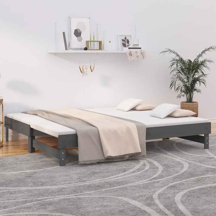 vidaXL Slaapbank uitschuifbaar 2x(80x200) cm massief, Huis en Inrichting, Slaapkamer | Bedden, 80 cm, 200 cm, Grijs, Eenpersoons