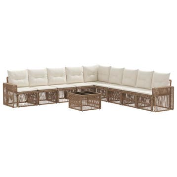 vidaXL Tuinbankenset 10 pcs Beige en Crème Wit poly rattan, Verzenden, Nieuw, Meer dan 8 zitplaatsen