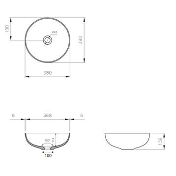 Waskom Plieger Round Keramiek 38 cm Wit, Doe-het-zelf en Verbouw, Sanitair, Ophalen of Verzenden, Nieuw