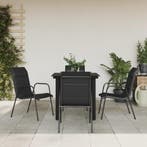 vidaXL 5-delige Tuinset textileen en staal zwart, 4 zitplaatsen, Verzenden, Nieuw, Rvs