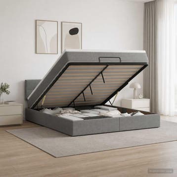 vidaXL Ottoman bed met matras Donkergrijs 140 x 200 cm Stof, Verzenden, Nieuw