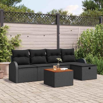 vidaXL Tuinbankenset 6 st Zwart Poly riet, Tuin en Terras, Verzenden, Nieuw, Rotan, 6 zitplaatsen