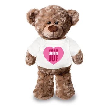 Liefste juf knuffelbeer - pluche - 24 cm - met shirt, Verzenden, Nieuw