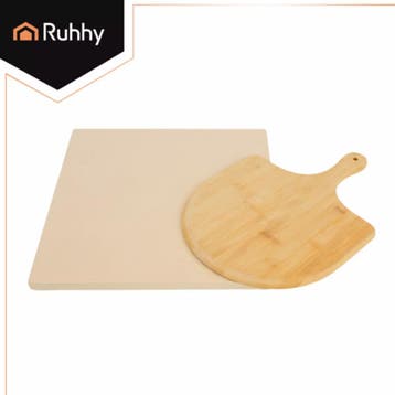 Ruhhy Cordieriet pizzasteen 38 x 36 cm met bamboe schep v..., Ophalen of Verzenden, Nieuw