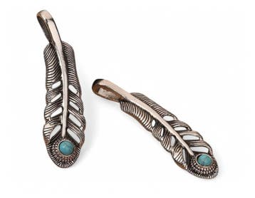 1 x Metalen bedel veer 57 x 16mm, antiek zilverkleur met..., Ophalen of Verzenden, Nieuw, Bedel