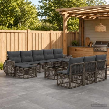 vidaXL Tuinbankenset 11 st Grijs en Donkergrijs poly rattan, Tuin en Terras, Tuinsets en Loungesets, Verzenden, Nieuw, Meer dan 8 zitplaatsen