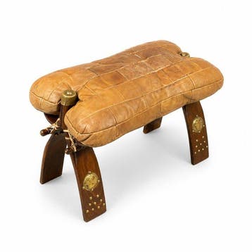 Kruk - Hout, Leder - Vintage saddle stool