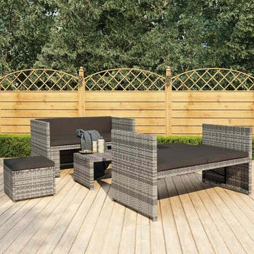 vidaXL 5-delige Loungeset met kussens poly rattan grijs, Tuin en Terras, Verzenden, Nieuw, 5 zitplaatsen, Loungeset