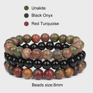 Set van 3 Natuursteen Armbanden: Rozenkwarts, Obsidiaan & Ti, Sieraden, Tassen en Uiterlijk, Edelstenen, Verzenden, Nieuw