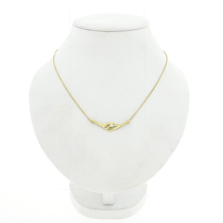 Gouden gourmetschakel ketting met vaste hanger en zirconi..., Sieraden, Tassen en Uiterlijk, Kettingen, Goud, Gebruikt, Met edelsteen