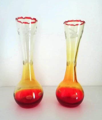 Coppia di vasi solifiore vintage in vetro di Empoli sfumato