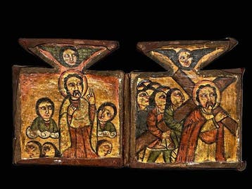 Ethiopië: orthodoxe reisicoon, diptychon. Koptisch. Met, Antiek en Kunst
