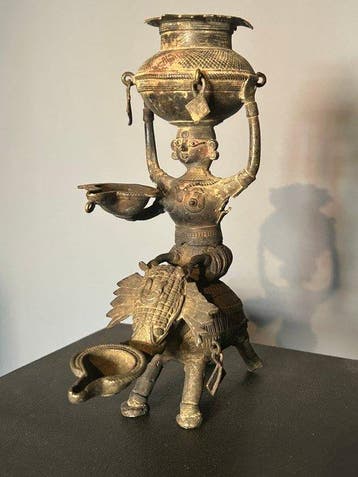 Puja-olielamp - Brons - India - 19e eeuw