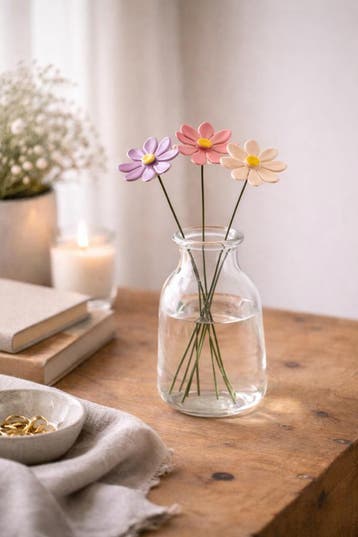 Keramieken bloemen - Madeliefjes en Klaprozen - Handgemaakt, Ophalen of Verzenden, Nieuw, Steen/keramiek, Landelijk