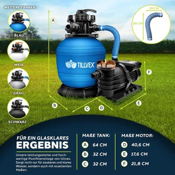 Tillvex® Zandfilter - Zandfilterpomp - 10200L/u - Blauw, Verzenden, Zo goed als nieuw