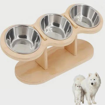 Verhoogde Bamboe Voerbak voor Hond en Kat - 3 Bakken, Ergono, Dieren en Toebehoren, Verzenden, Nieuw