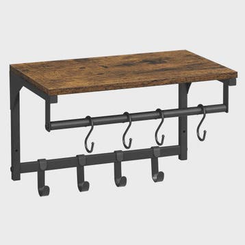 Wandkapstok met Plank en 8 Haken - Industrieel Design, 40x24, Huis en Inrichting, Verzenden, Nieuw