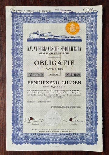 Nederland. 1000 Gulden 1957 - Netherlands Railways