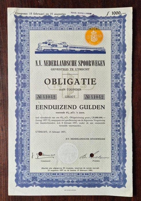Nederland. 1000 Gulden 1957 - Netherlands Railways, Antiek en Kunst, Antiek | Speelgoed
