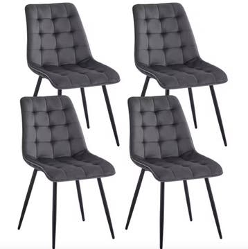 4 Eetkamerstoelen Set - Fluwelen Zitting en Ijzeren Poten, Verzenden, Nieuw, Stof, Vier