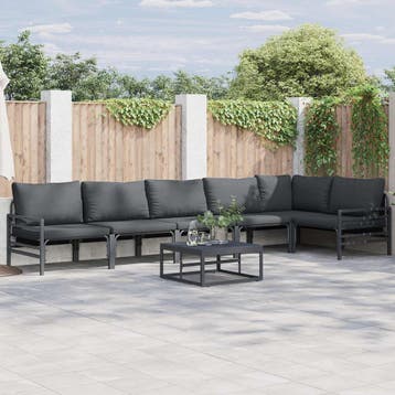 vidaXL Tuinbankenset 6 st Zwart Staal, Verzenden, Nieuw, Rvs, 6 zitplaatsen