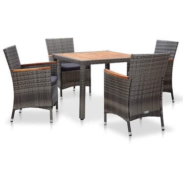 vidaXL 5-delige Tuinset met kussens poly rattan grijs, Verzenden, Nieuw, 4 zitplaatsen, Tuinset