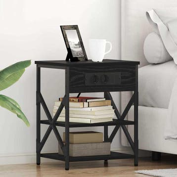 vidaXL Nachtkastje Zwart Eiken 41 x 31 x 51 cm Bewerkt hout, Huis en Inrichting, Minder dan 45 cm, Verzenden, Nieuw, Minder dan 55 cm