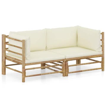 vidaXL 2-delige Loungeset met kussens bamboe crèmewit, Verzenden, Nieuw, Hout, Loungeset