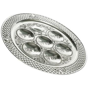 Mooie Seder schaal, verzilverd. Met een sierlijk reliëf...., Nieuw