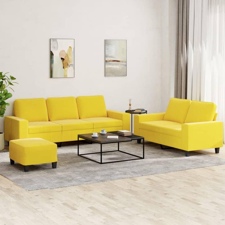 vidaXL 3-delige Loungeset stof lichtgeel, Huis en Inrichting, Banken | Bankstellen, Nieuw, Stof, Vierpersoons of meer, Verzenden