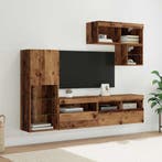 vidaXL TV Wandmeubels met LED-striplichten 6 pcs Oudhout, Huis en Inrichting, Kasten | Televisiemeubels, Minder dan 50 cm, Verzenden