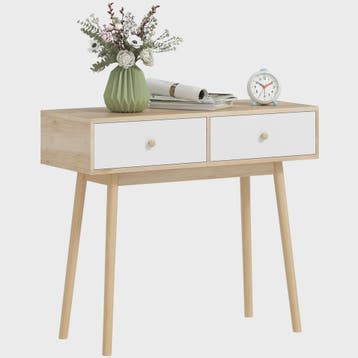 Homcom Console Tafel met 2 Lades - Modern Eiken & Wit - 86x3, Verzenden, Nieuw