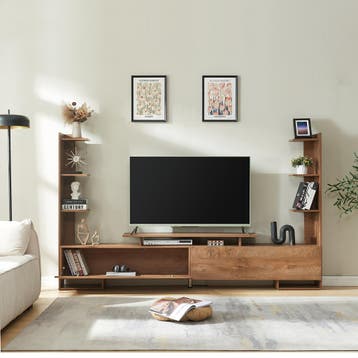 Tv-meubel Rauki met zijrekken walnootkleurig 233x31x140 cm [, Verzenden, Nieuw