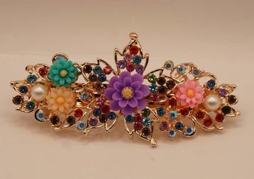 Metalen haarclip bloemen met strass en pareltjes, Verzenden, Nieuw, Haarspeld