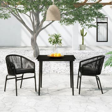 vidaXL 3-delige Tuinset zwart, 2 zitplaatsen, Kunststof, Verzenden, Nieuw