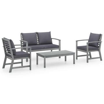 vidaXL 4-delige Loungeset met kussens massief acaciahout, Tuin en Terras, 4 zitplaatsen, Nieuw, Loungeset, Verzenden