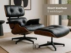 Lounge Chair en Ottoman XL Palissander of Walnoot zwart leer, Verzenden, Minder dan 75 cm, Eames, Vitra, Nieuw