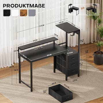 Gaming bureau - Gaming desk - Gaming tafel - 112x50 cm - Zwa, Verzenden, Zo goed als nieuw
